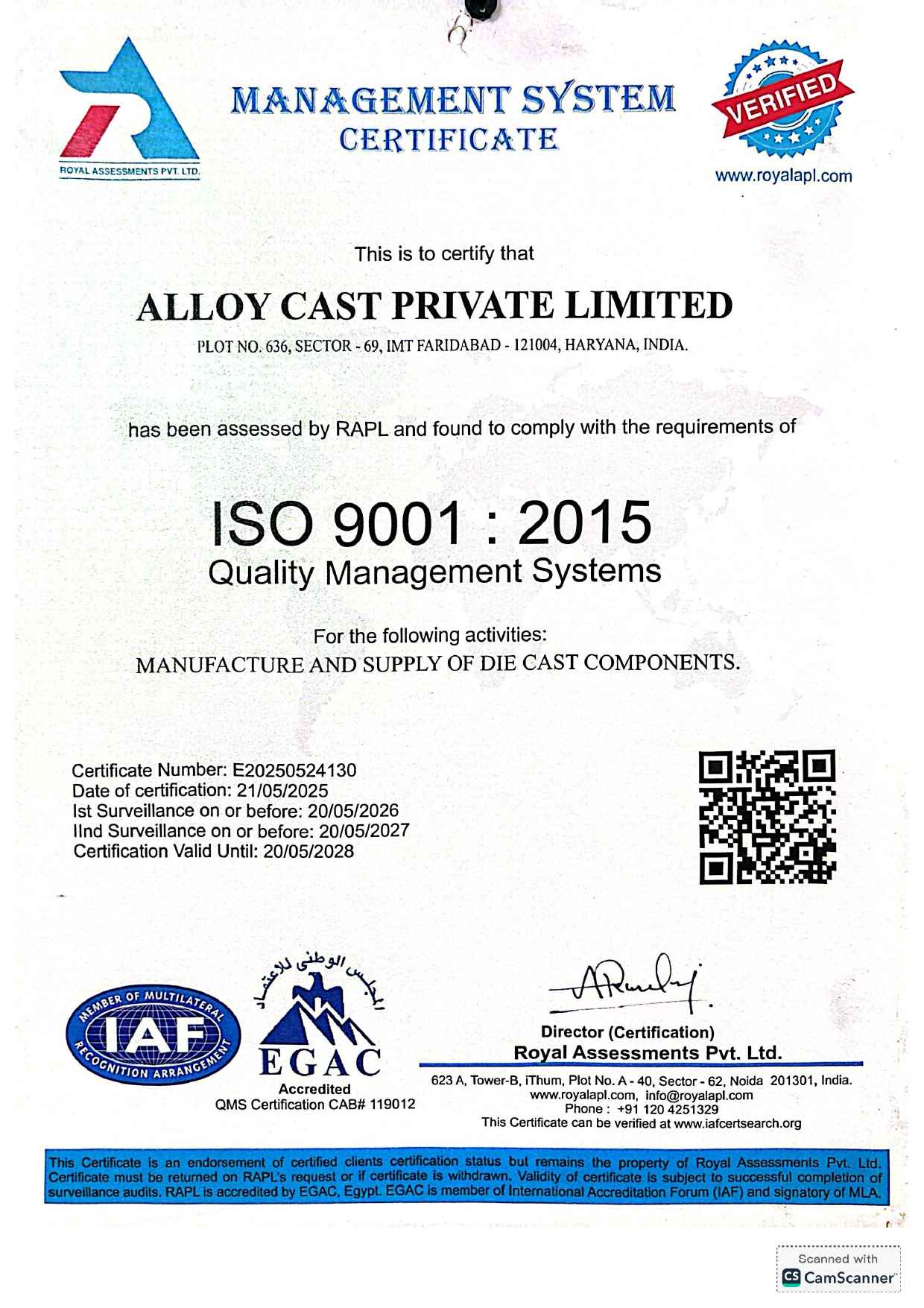 ISO 9001:2015 Certificate